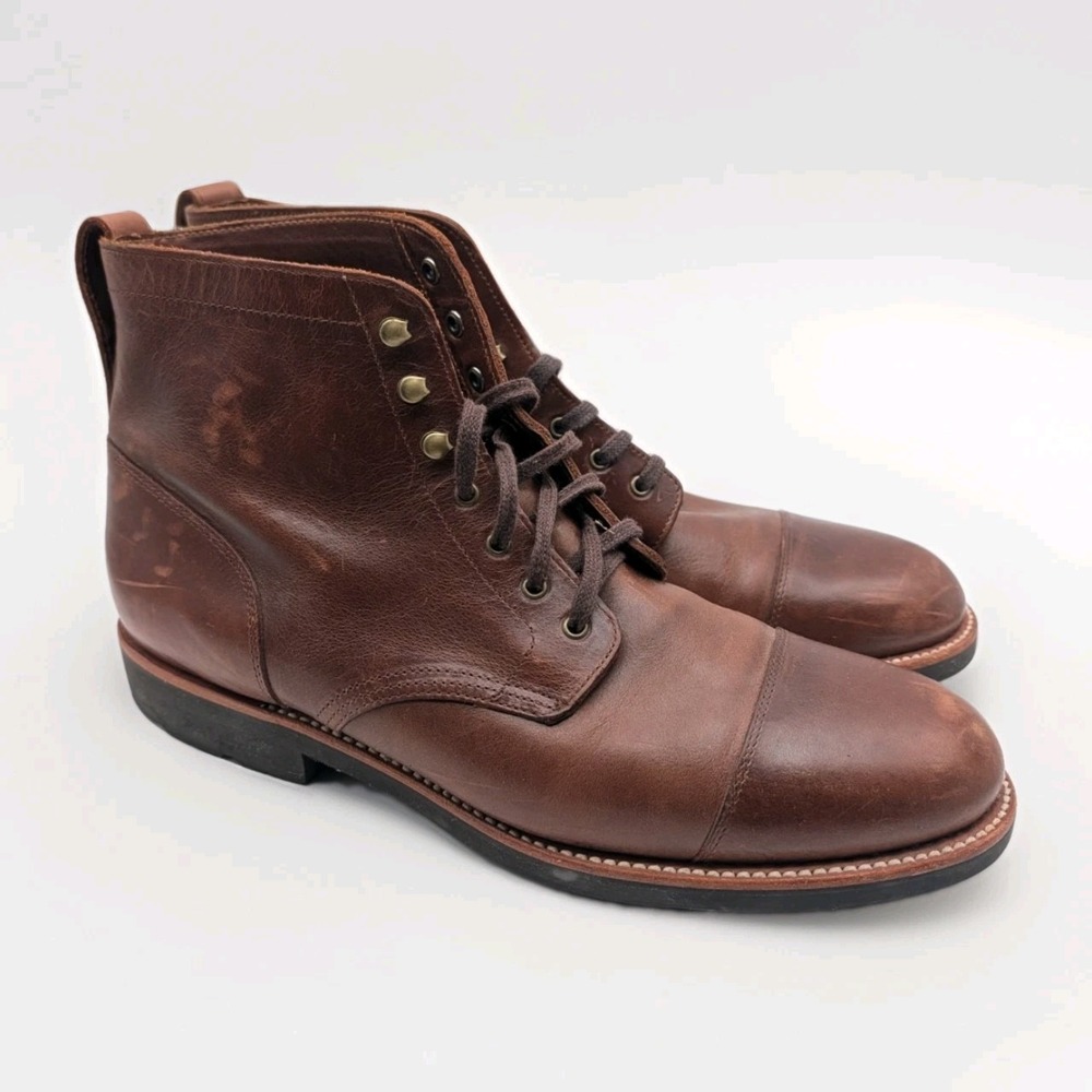 J. Crew Kenton Leather Cap Toe Boots Men's Size 12 Burnished Tobacco F4446